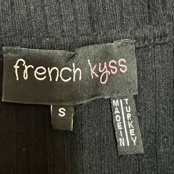 French Kyss V-Neck Lightweight Ribbed Knit Sweater Black with Color Trim Size S - Picture 5 of 6
